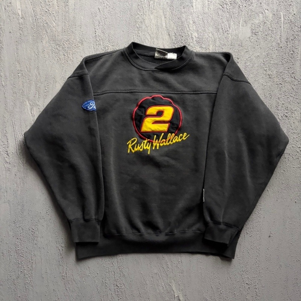 Vintage Rusty Wallace Sweatshirt XL Black 1990s NASCAR Ford Racing